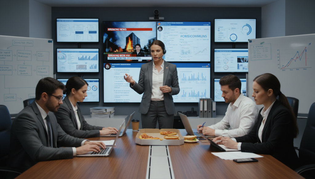 Crisis communications team in action during emergency response