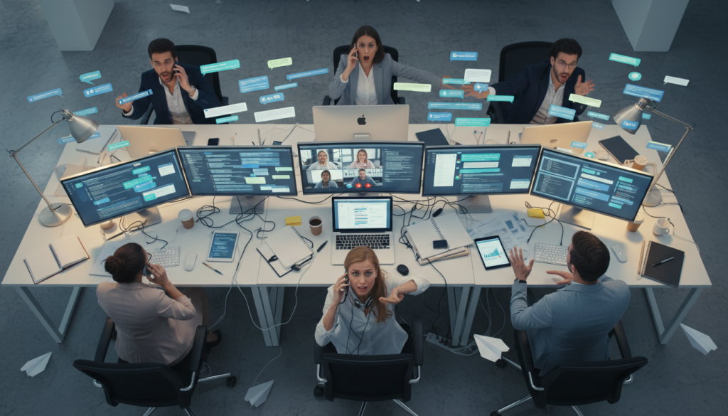Frustrated agency team dealing with communication problems