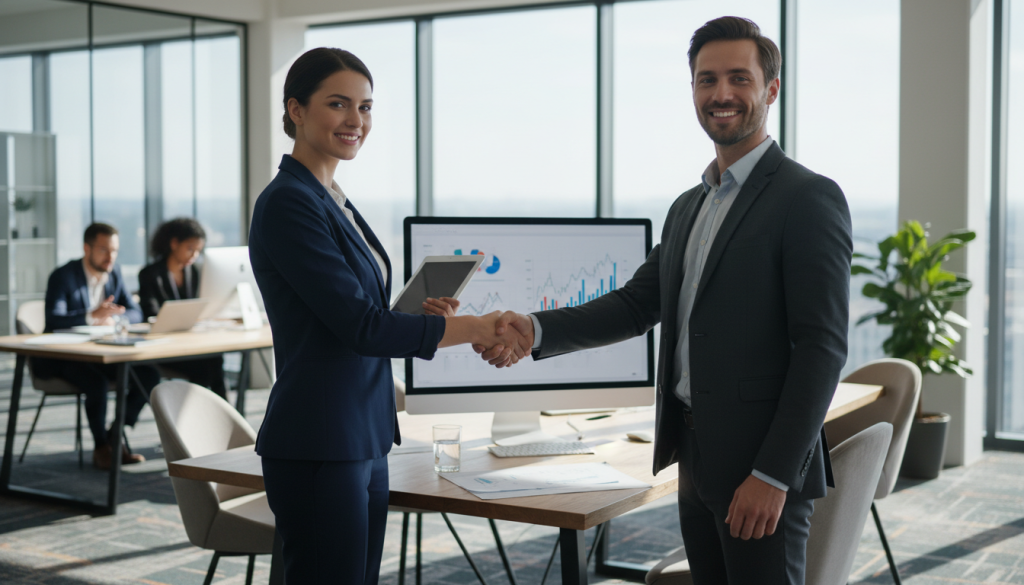 Successful agency-client partnership handshake