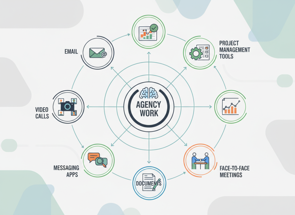 Visual representation of agency communication channels and methods